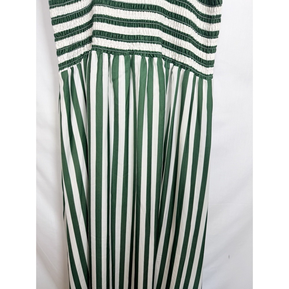 Summersalt Silky Luxe Smocked Maxi Dress Green White Stripe Tie Shoulder L - Picture 6 of 13